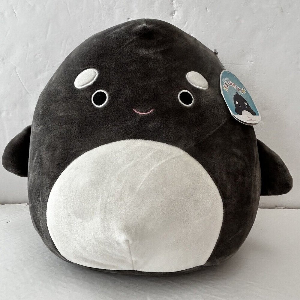 NWT Squishmallow Kai Whale Animal  12 inch Plush Toy Gray White Multicolor Soft